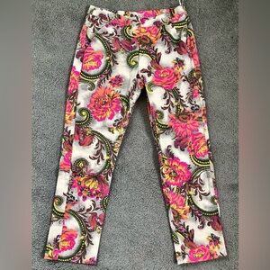 New nwot Topshop big flowers paisley grey orange pink print pipe crop pants 4